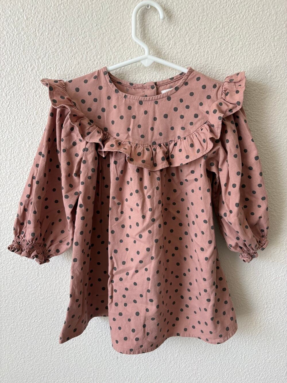 NEXT Girls Polka Dot Ruffle Dress 2-3 Years 98cm Dusty Pink 100% Cotton